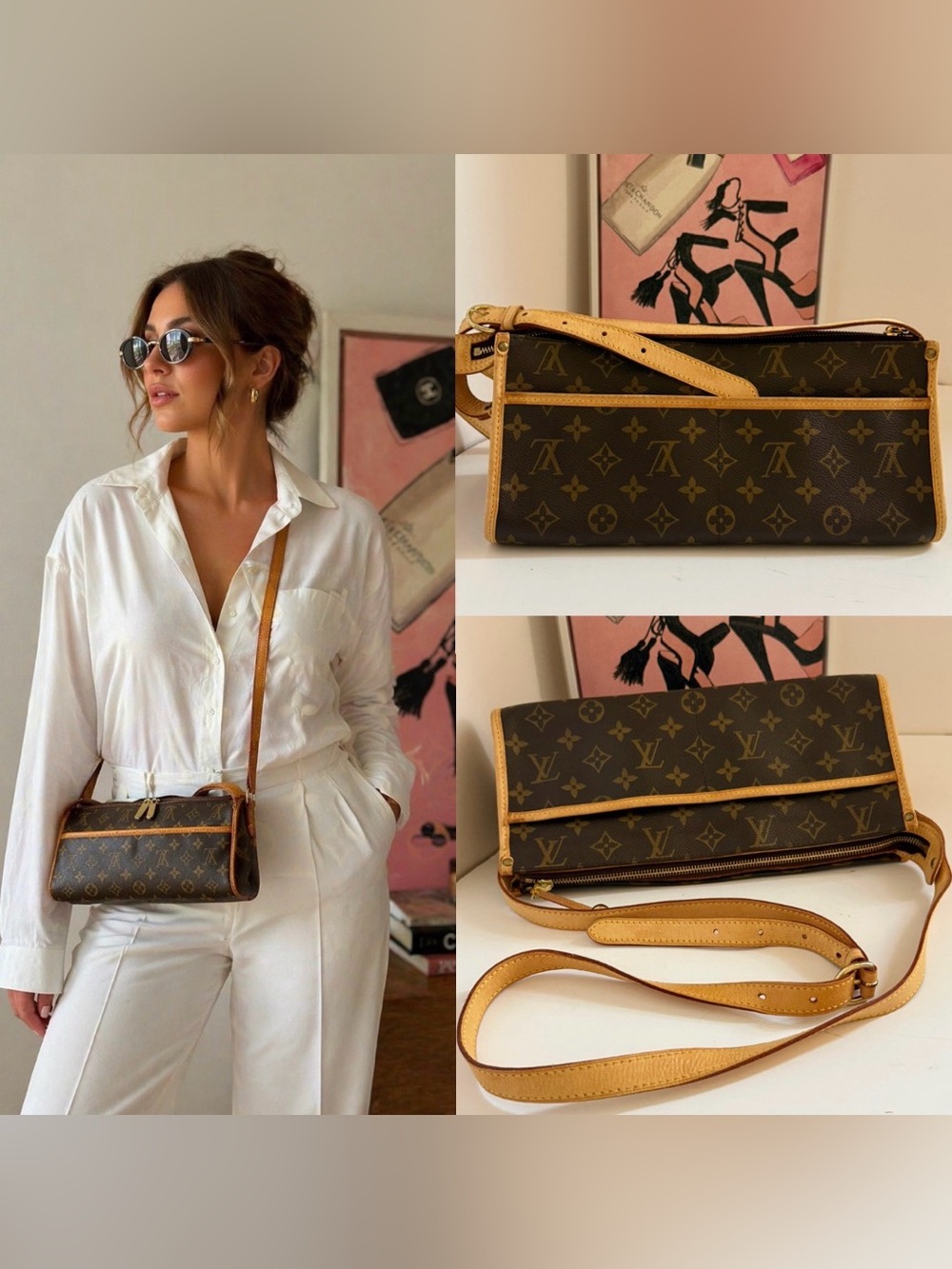 Louis Vuitton Brown & Tan Monogram Crossbody Bag with COA
